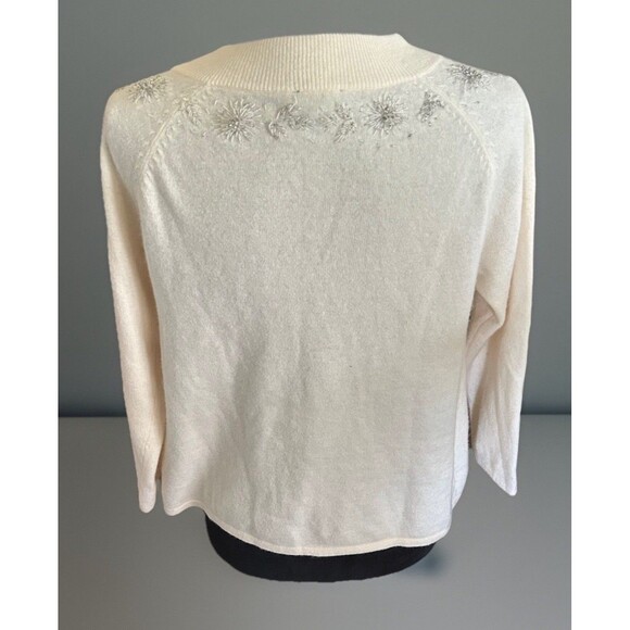Talbots One Button Beaded Cardigan Lambs Wool Angora Nylon Ivory Sz Small - Picture 4 of 12